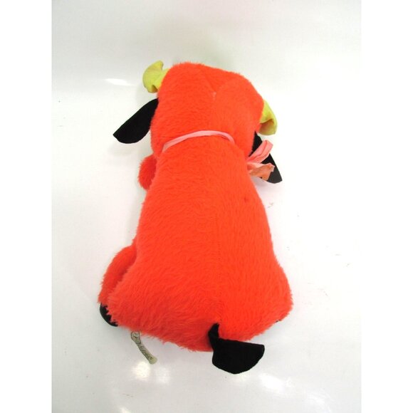 RARE 1950 Fair Carnival Prize Vintage Orange Bull Plush Toy Green Hair Bow cow - Picture 7 of 7